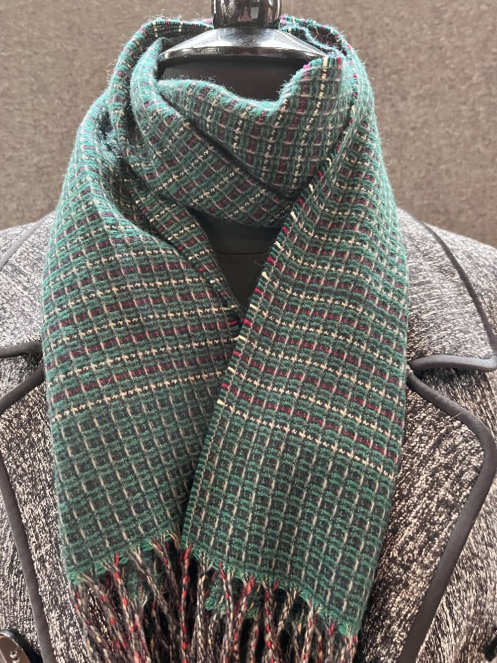 12x52 vintage Christian Dior classic dark green red micro grid unisex scarf